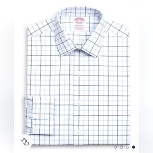 Brooks Brothers White and Blue Relaxed Fit Dress Shirt (Neck 17)